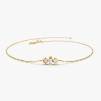 Delicated Baguette Charm 14k Yellow Plated Bracelet