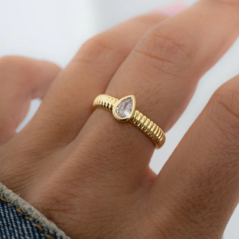 Pear Cut Dainty Statement Ring