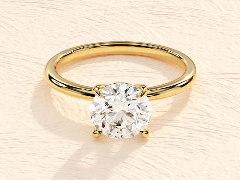 Round Engagement Ring in 14k Solid Gold Plated / 2 CT Moissanite Engagement Rings / 4-Prong Solitaire Moissanite Ring / Gold Plated Promise Ring - Jay Amar Gems