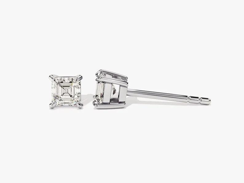 Asscher Cut Stud Solitaire Earrings