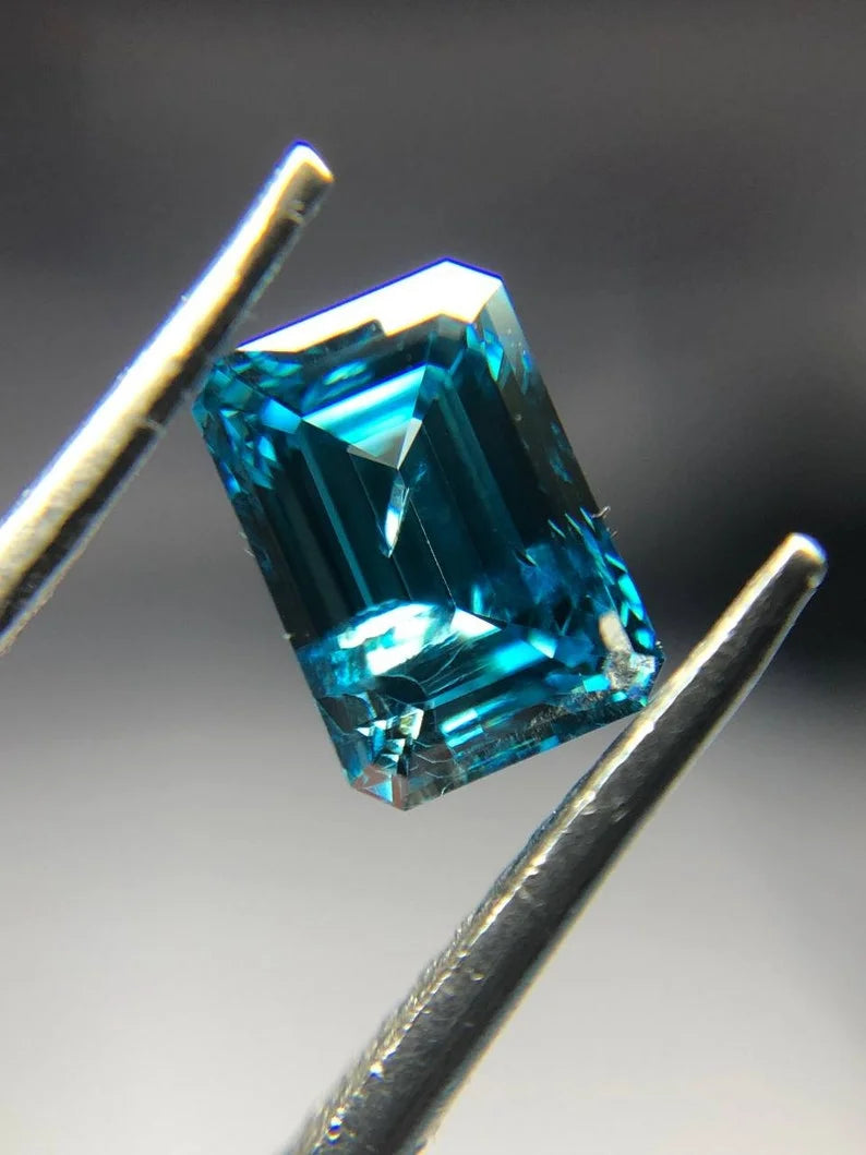 0.90Ct Blue Emerald Cut Lab Created Diamond