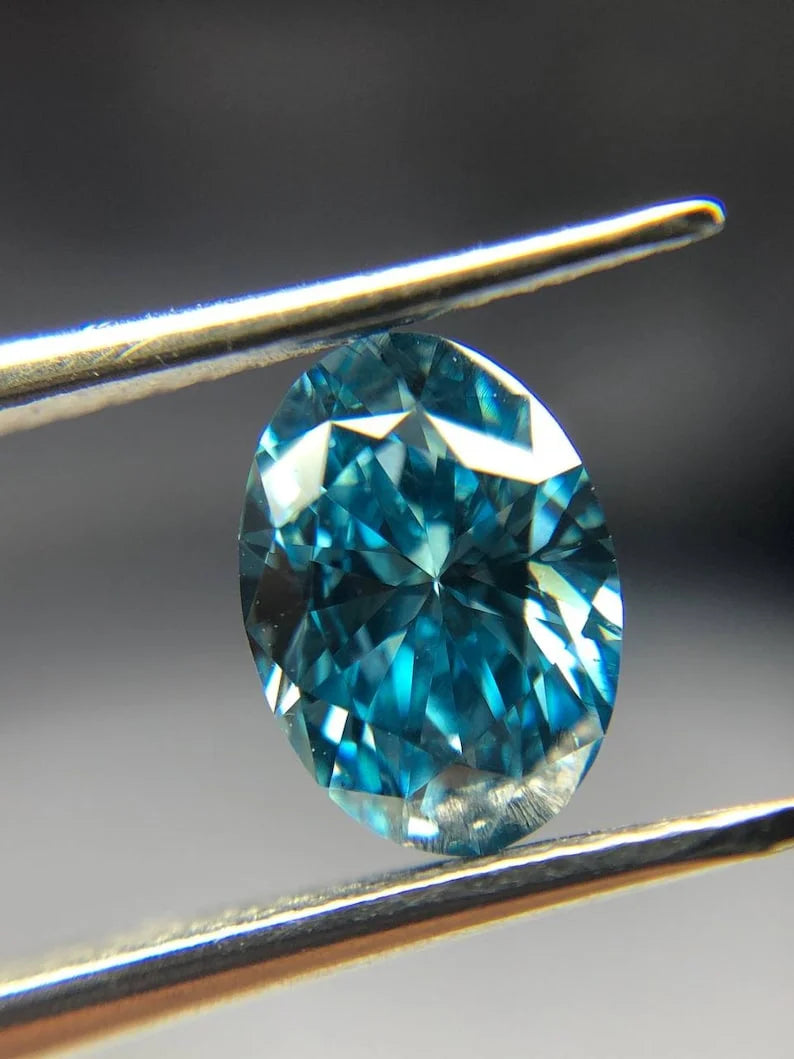 0.58Ct Blue Oval Cut Lab Created Diamond