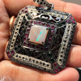 Rainbow Opal Square Silver Pendant