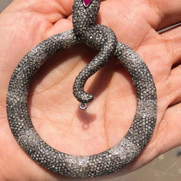 Ruby Snake Vintage Silver Pendant