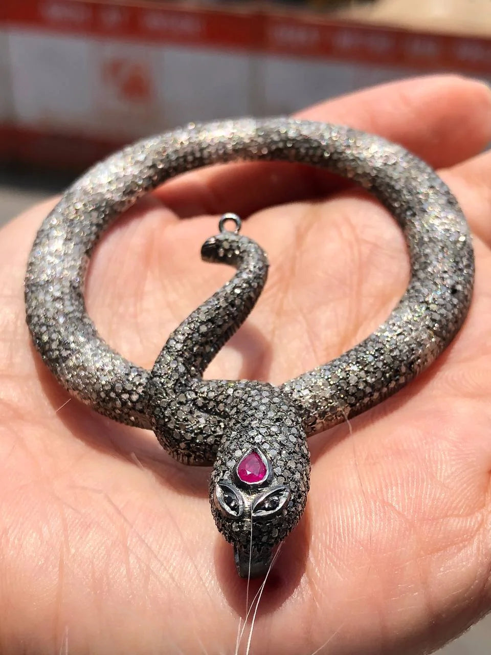 Ruby Snake Vintage Silver Pendant