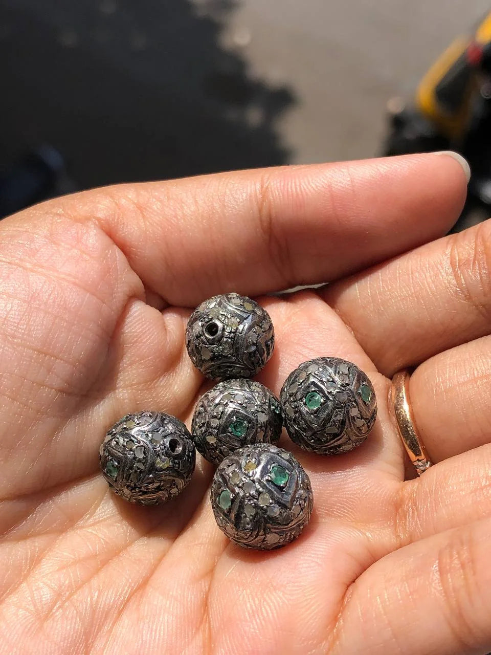 Vintage Emerald Sterling Silver Beads